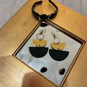 Gold and Black Geometric Earrings, SET of 3